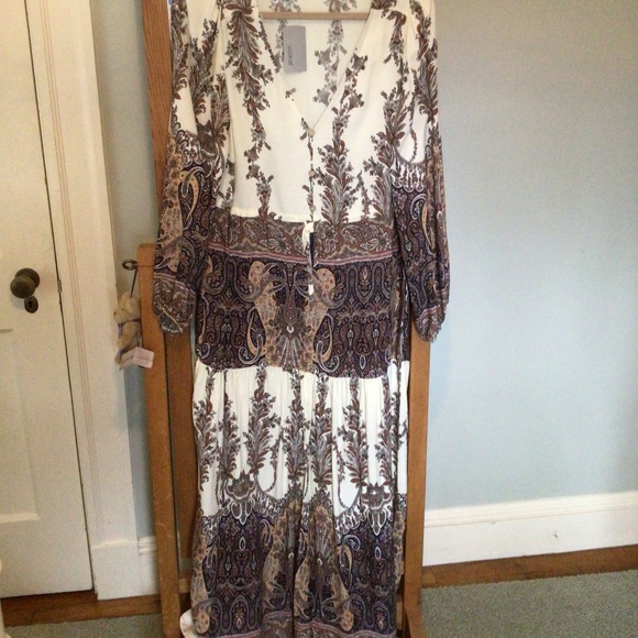 Womens Paisley and Floral Printed Boho Maxi Dress in Brown multi sz medium - Picture 4 of 5